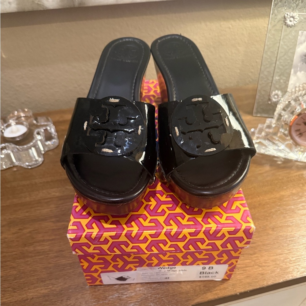 Tory Burch Glossy Black Slide Sandals